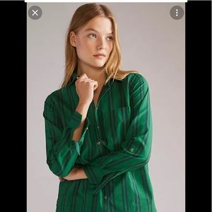 Anthropologie Green Striped Button Down Shirt